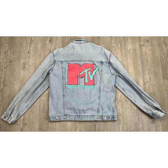 MTV H&M Denim Jacket With Graphic Print Logo Men’s Size L - Picture 1 of 7